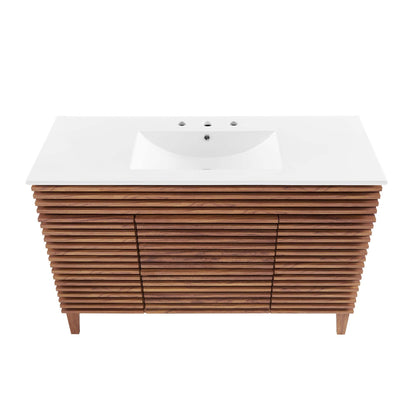Render single sink bathroom vanity with white countertop and wood slat base by Modway on Tampa Home & Garden Store