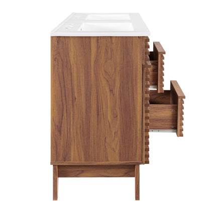 Render double-sink bathroom vanity by Modway with white countertop and woodgrain cabinet on Tampa Home & Garden Store