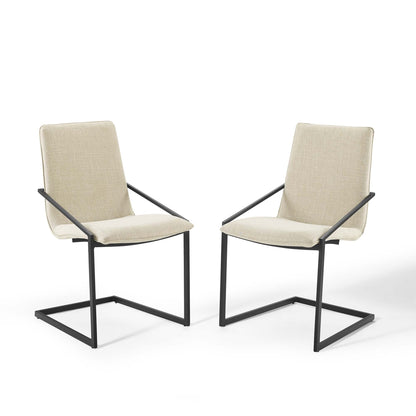Pitch Upholstered Fabric Dining Armchairs, beige fabric, black metal frame, set of 2 on Tampa Home & Garden Store