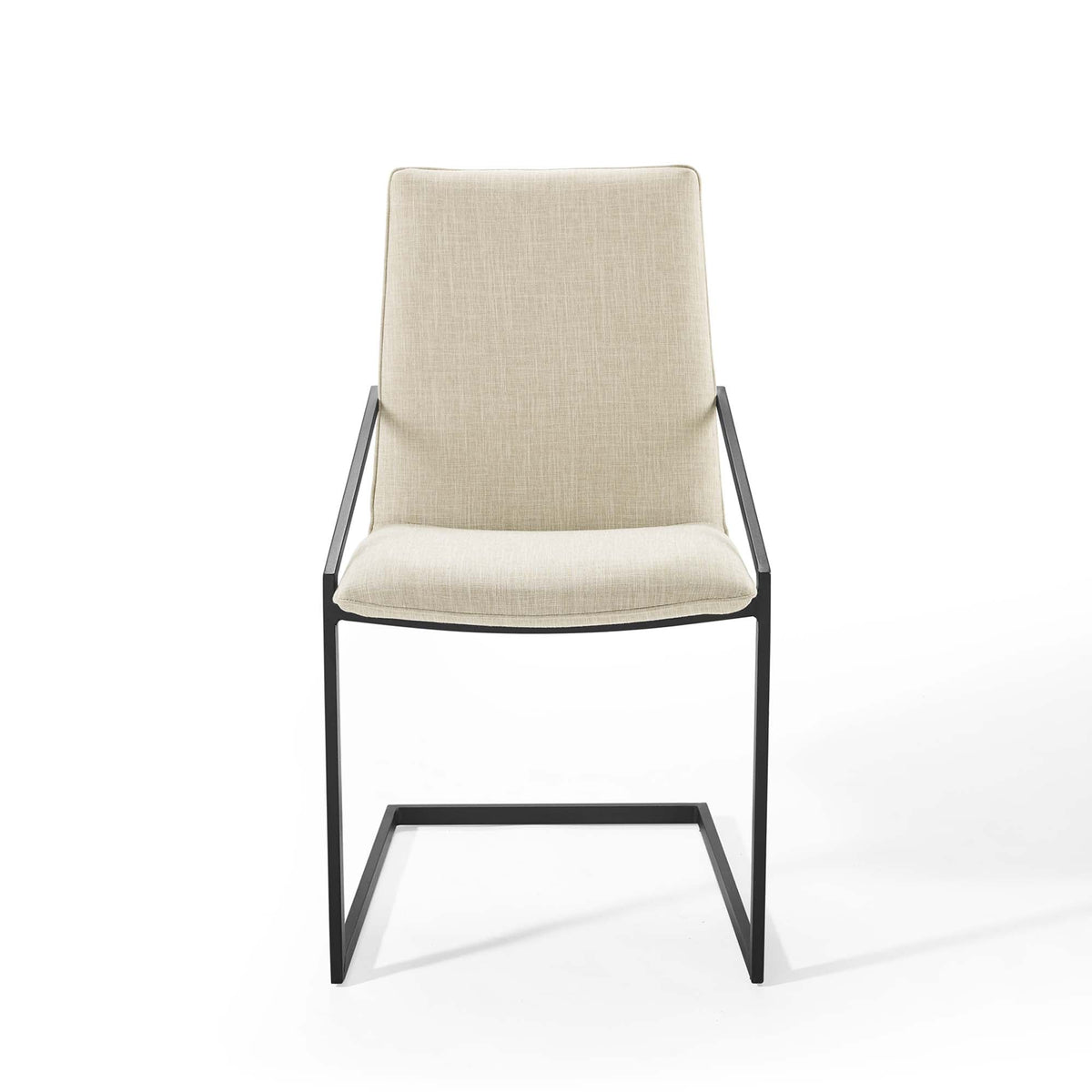 Pitch upholstered fabric dining armchair beige with slender black metal frame on Tampa Home & Garden Store