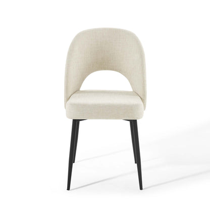 Rouse upholstered fabric dining chair beige with curved back cutout black metal legs on Tampa Home & Garden Store