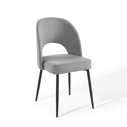 Rouse upholstered gray fabric dining side chair with curved back and black metal legs on Tampa Home & Garden Store