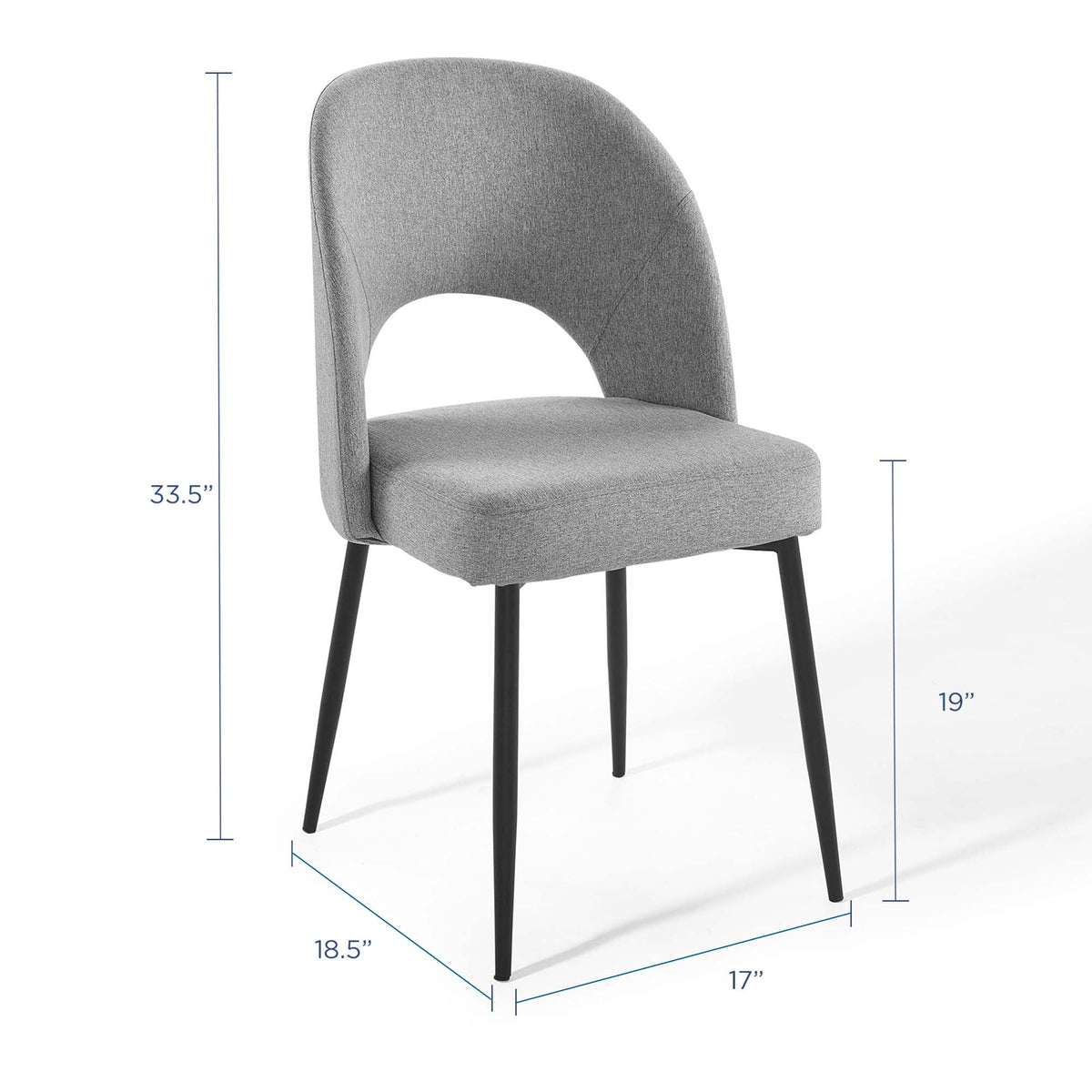 Rouse upholstered fabric dining side chair set of 2 in grey with curved back and black legs on Tampa Home & Garden Store