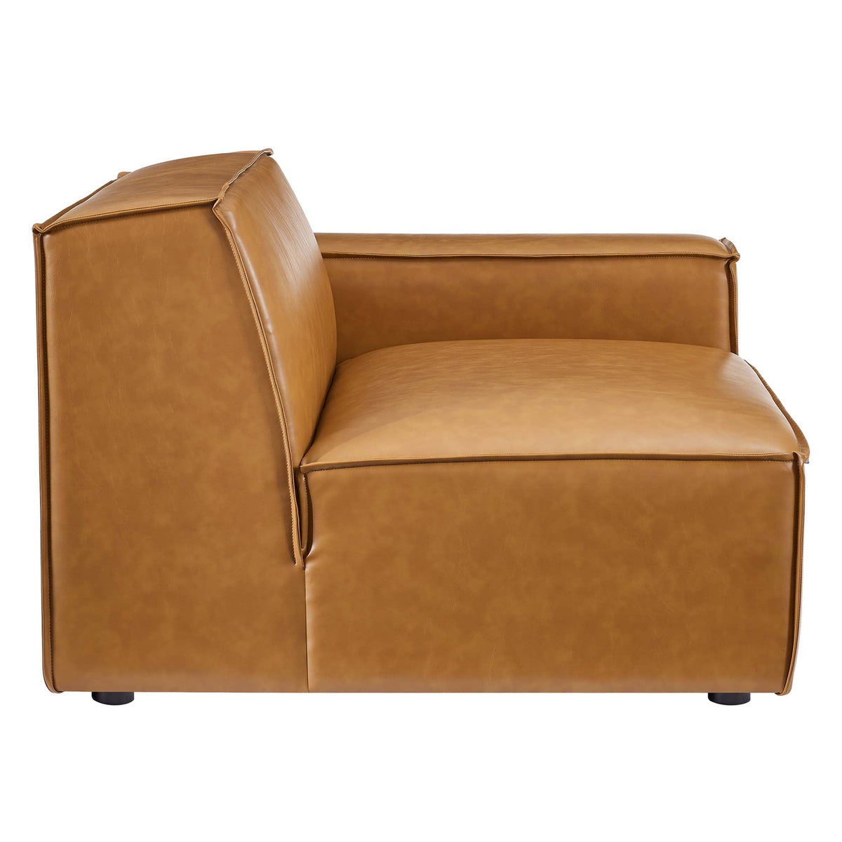 Restore Right-Arm Vegan Leather Sectional Sofa Chair by Modway tan leather with stitched edges on Tampa Home & Garden Store