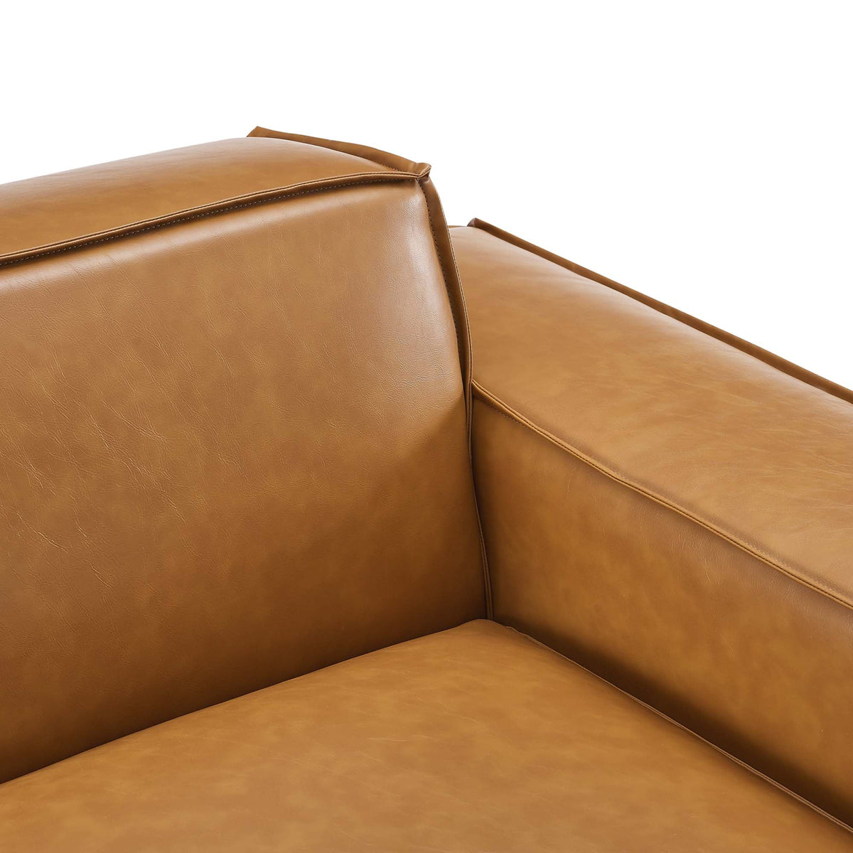 Restore Right-Arm Vegan Leather Sectional Sofa Chair Modway caramel tan with visible stitching on Tampa Home & Garden Store