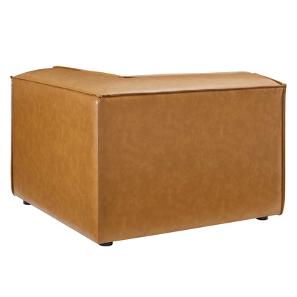 Restore vegan leather sectional sofa corner chair in tan caramel with visible stitching and square silhouette on Tampa Home & Garden Store