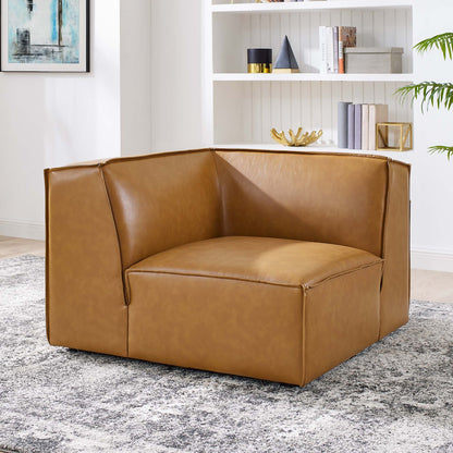 Restore vegan leather sectional corner chair in tan brown with clean lines on Tampa Home & Garden Store