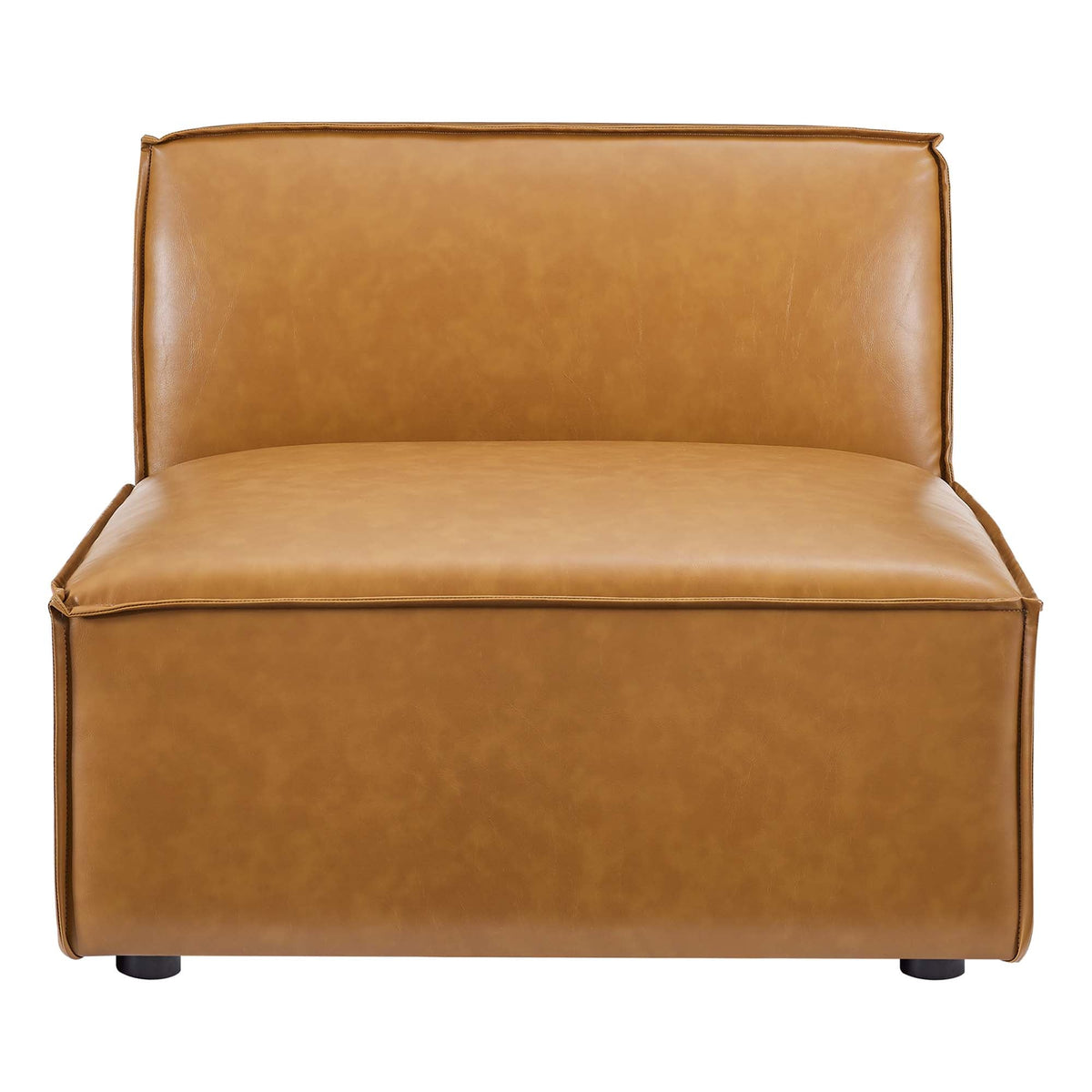 Restore vegan leather armless chair tan close-up with smooth upholstery and neat stitching on Tampa Home & Garden Store
