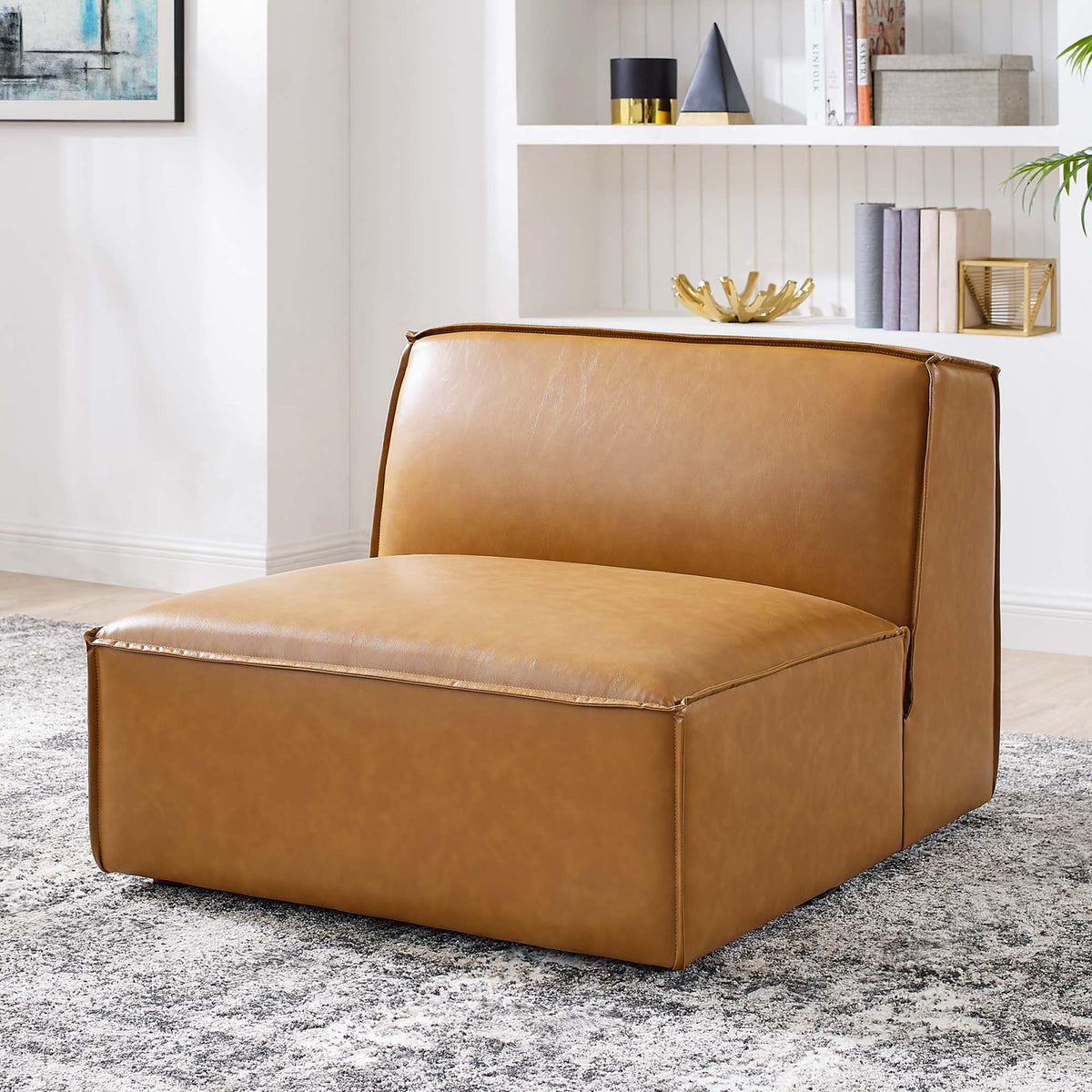 Restore vegan leather armless chair by Modway, tan color, modern living room piece on Tampa Home & Garden Store