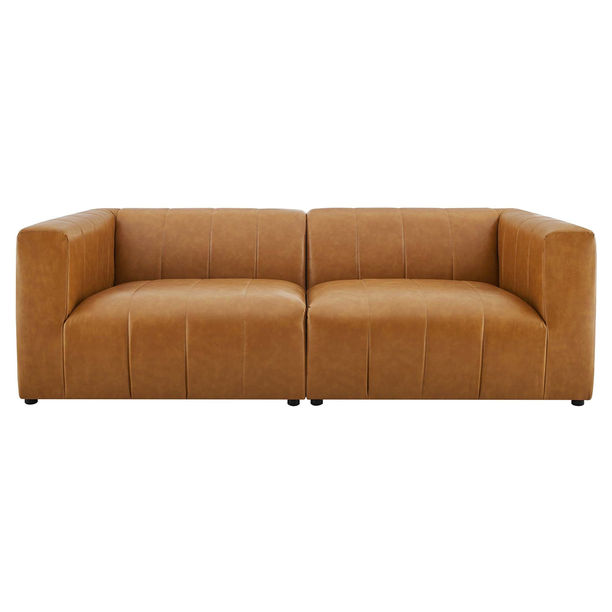 Bartlett 2-Piece Vegan Leather Loveseat, tan vegan leather, two-seat with stitched panels on Tampa Home & Garden Store