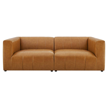 Bartlett 2-Piece Vegan Leather Loveseat, tan vegan leather, two-seat with stitched panels on Tampa Home & Garden Store