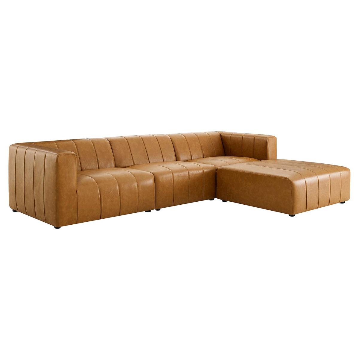 Bartlett 4-piece vegan leather sectional sofa in tan, L-shaped with channel-stitched cushions on Tampa Home & Garden Store