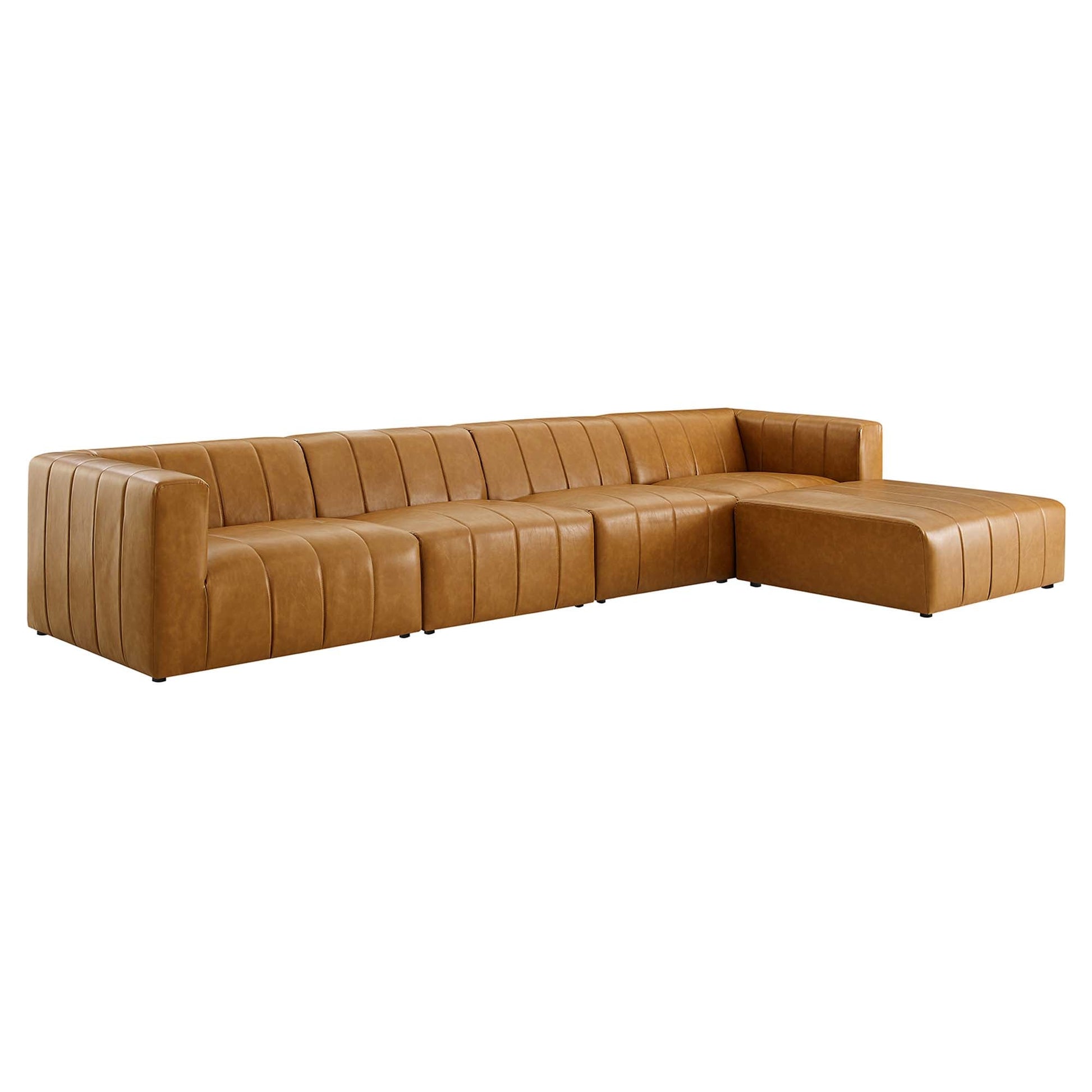 Bartlett 5-Piece Vegan Leather Sectional by HouseOfZazla, tan L-shaped living room set on Tampa Home & Garden Store