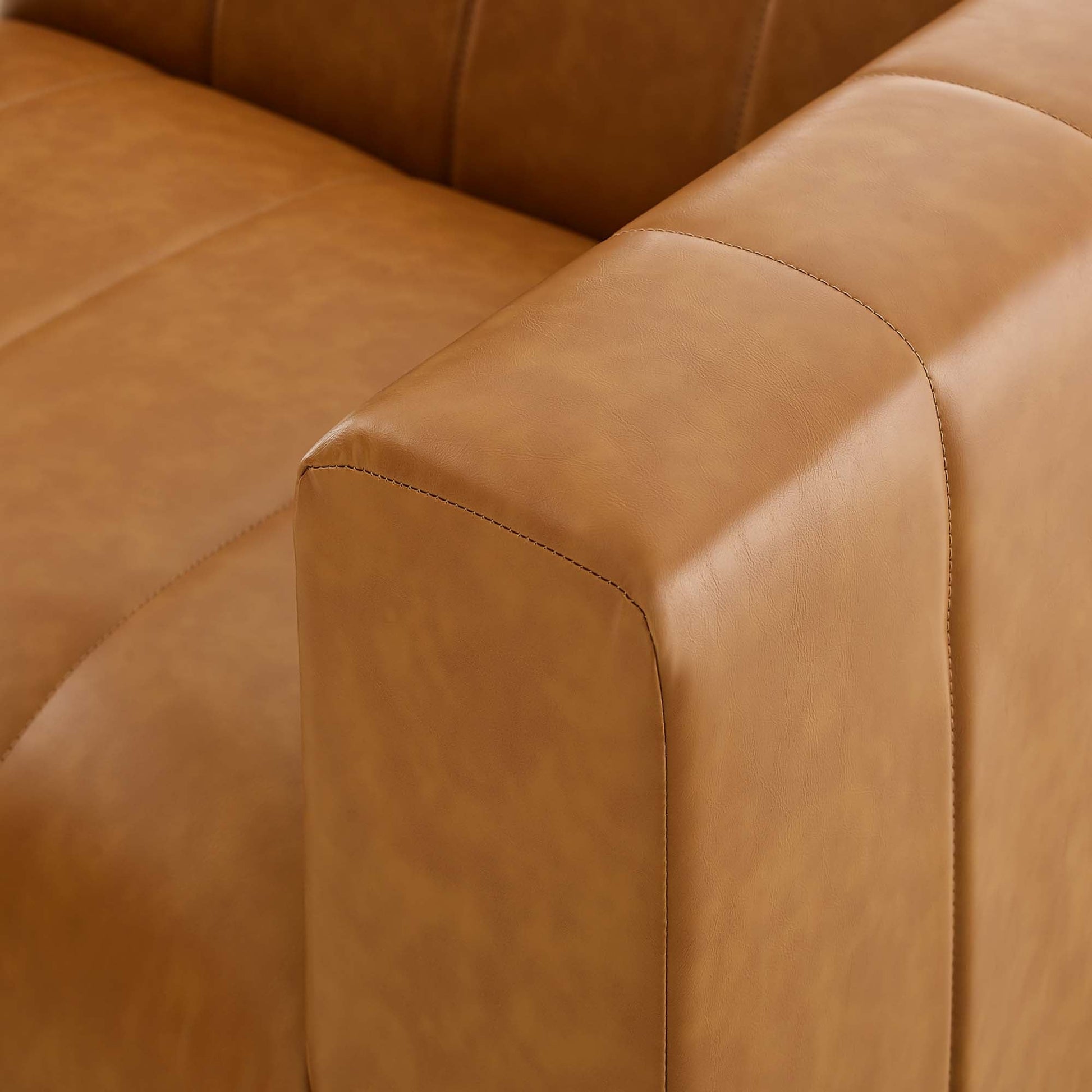 Bartlett 5-Piece Vegan Leather Sectional Sofa in tan caramel with visible topstitching on Tampa Home & Garden Store