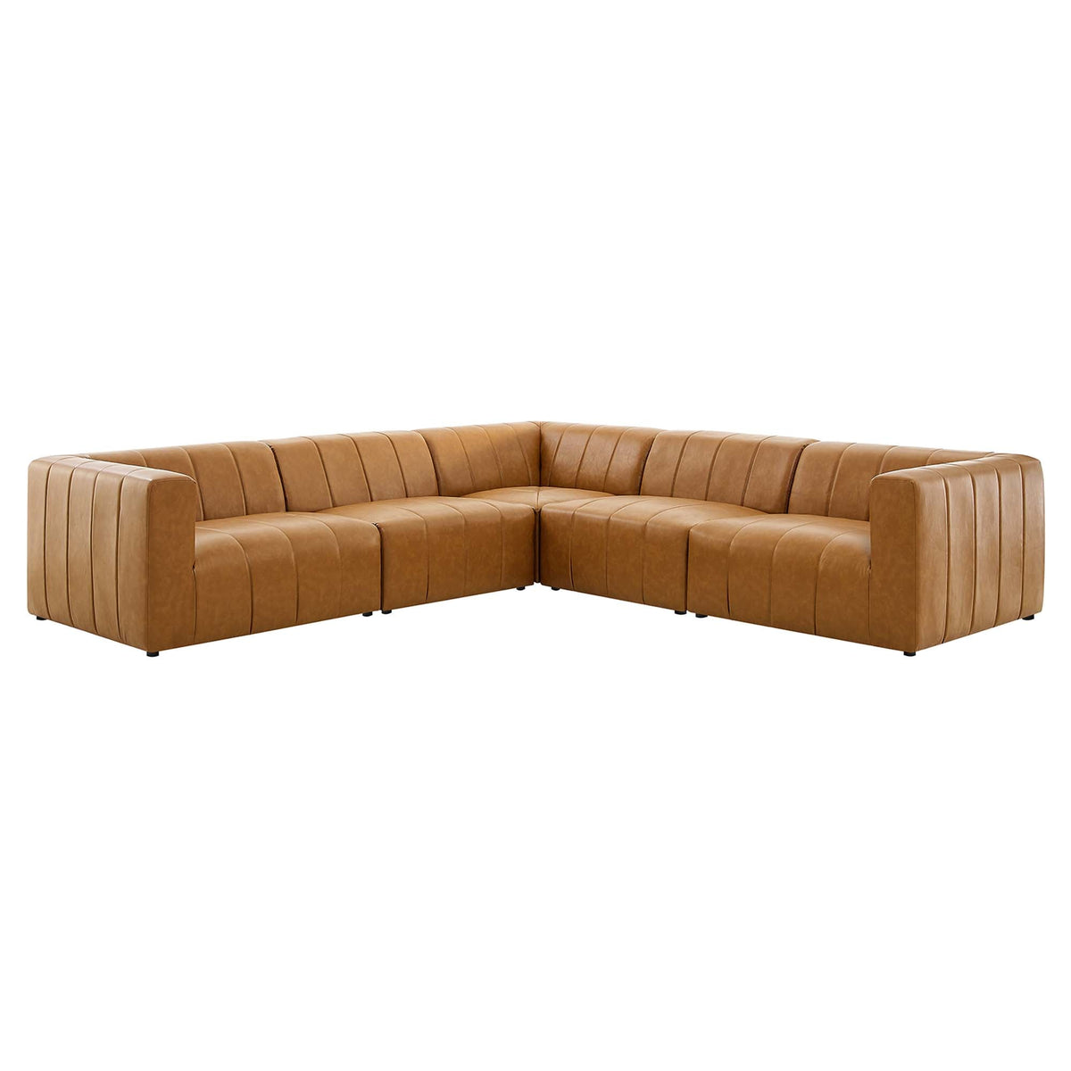 Bartlett 5-Piece vegan leather sectional sofa, tan, modular L-shape by HouseOfZazla on Tampa Home & Garden Store