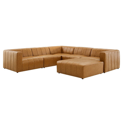 Bartlett 6-Piece vegan leather sectional sofa in caramel with stitched cushions by Modway on Tampa Home & Garden Store