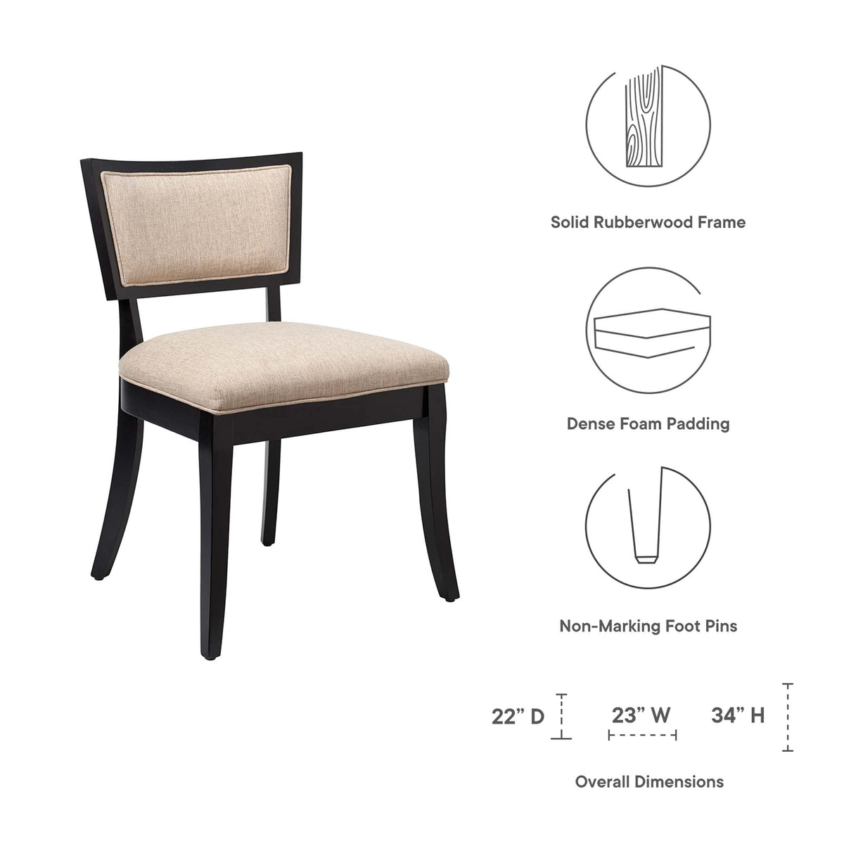 Modway Pristine upholstered dining chairs set of 2 in beige fabric with black rubberwood frame on Tampa Home & Garden Store