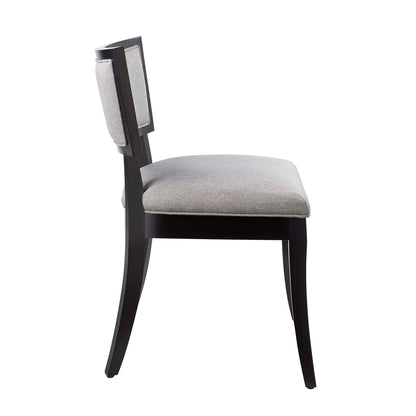 Pristine upholstered fabric dining chairs, set of 2, light gray fabric with dark wood legs on Tampa Home & Garden Store