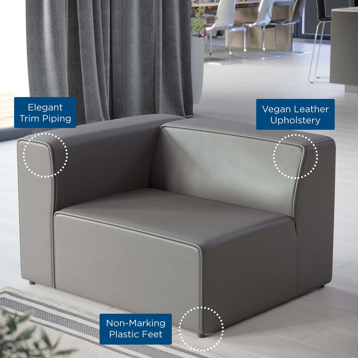Mingle Vegan Leather Left-Arm Chair by Modway in grey on Tampa Home & Garden Store