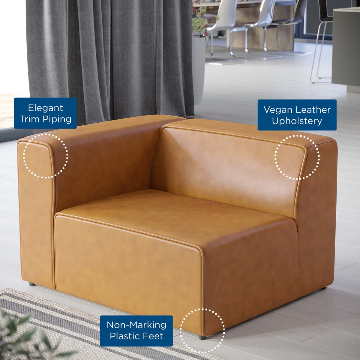 Mingle vegan leather left-arm chair by Modway in tan with elegant trim piping on Tampa Home & Garden Store