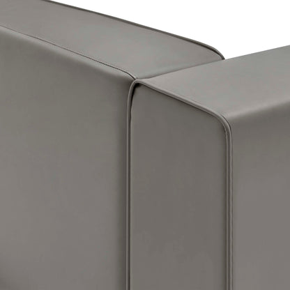 Mingle vegan leather right-arm chair in gray close-up of seam details on Tampa Home & Garden Store