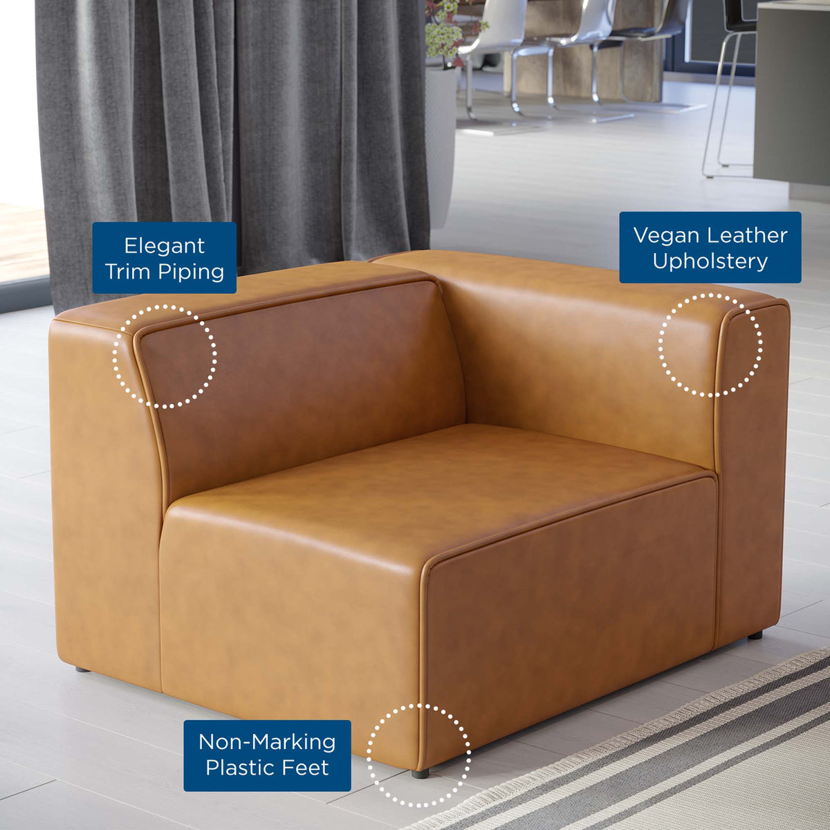 Mingle vegan leather right-arm chair by Modway in tan upholstery for living room use on Tampa Home & Garden Store