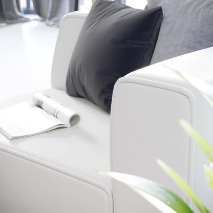 Mingle vegan leather right-arm chair with black cushion on white frame on Tampa Home & Garden Store