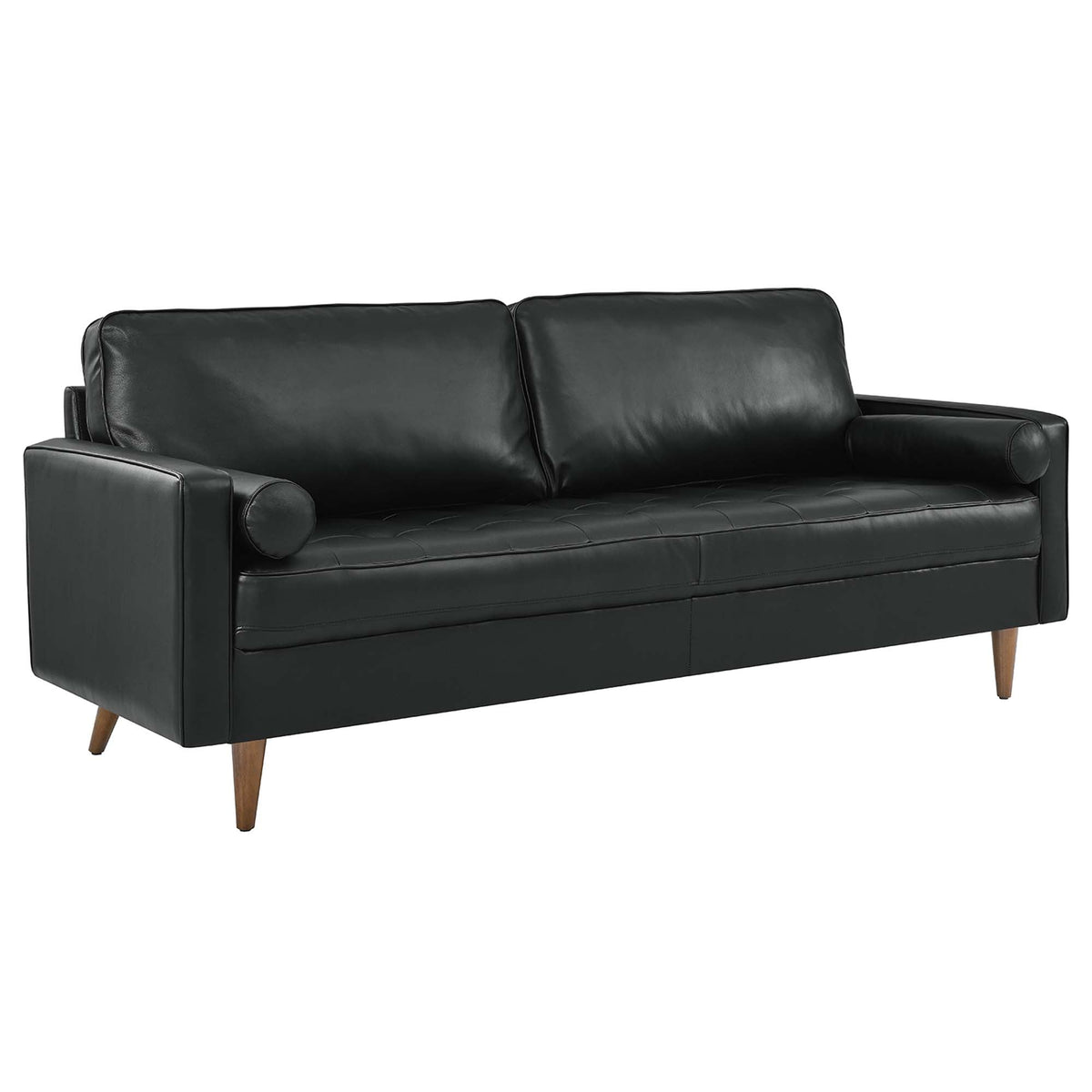 Valour 81in black leather sofa by HouseOfZazla with tapered wood legs on Tampa Home & Garden Store
