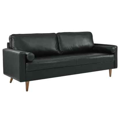 Valour 81in black leather sofa by HouseOfZazla with tapered wood legs on Tampa Home & Garden Store