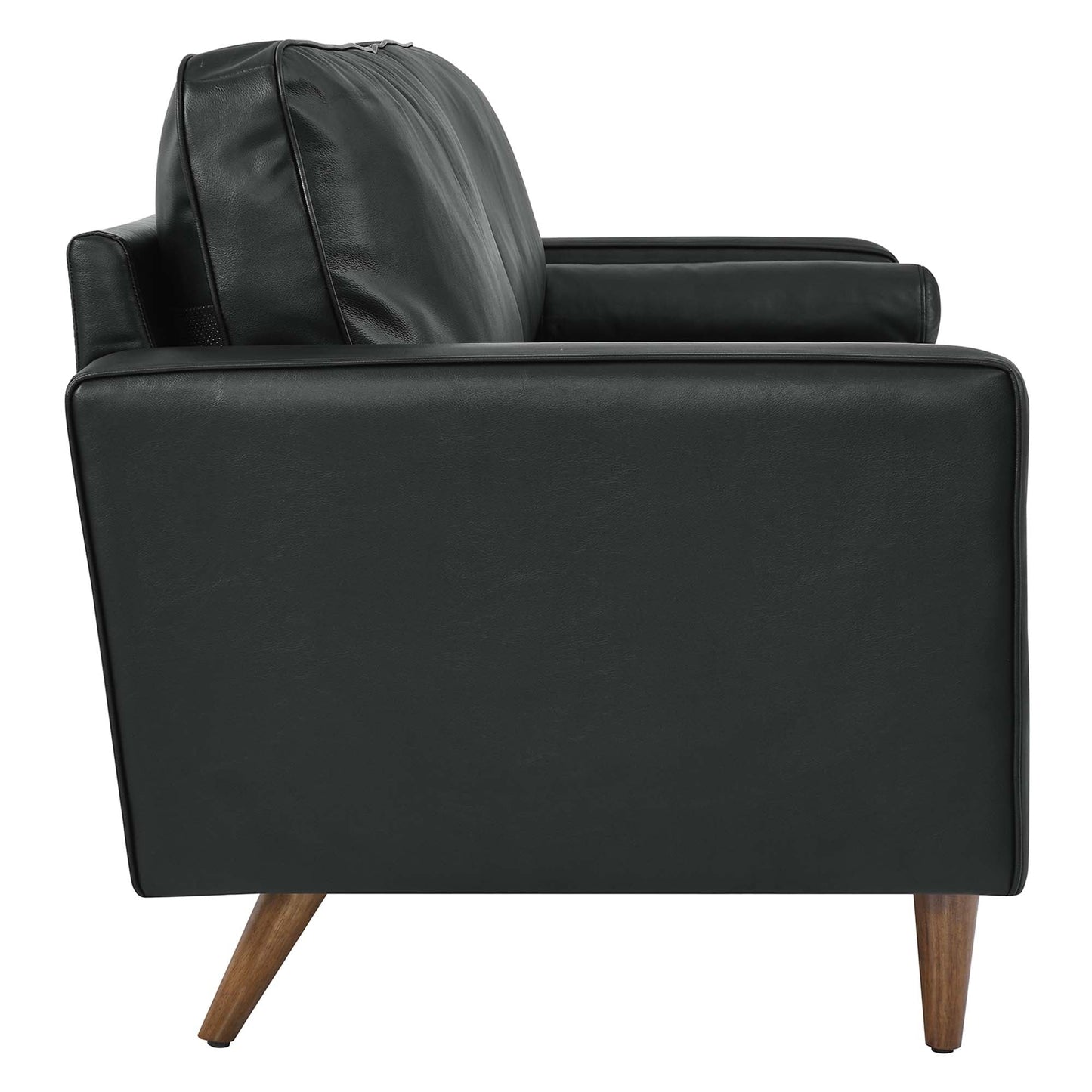 Valour 81-inch leather sofa with black upholstery and exposed wooden tapered legs on Tampa Home & Garden Store