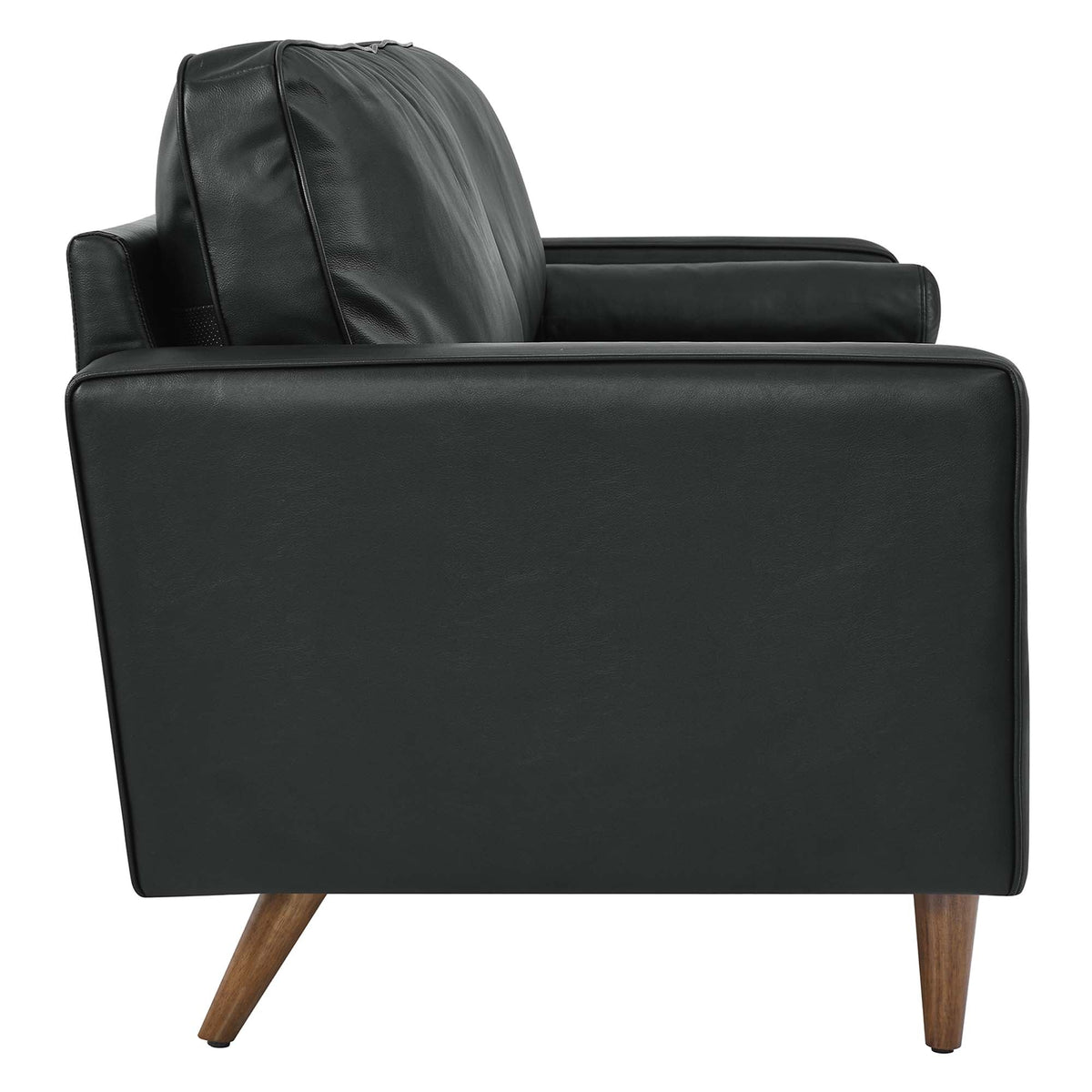Valour 81-inch leather sofa with black upholstery and exposed wooden tapered legs on Tampa Home & Garden Store