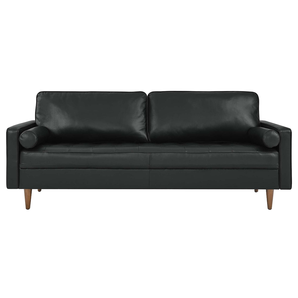 Valour 81-inch Leather Sofa, black leather upholstery with wood legs on Tampa Home & Garden Store