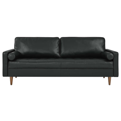 Valour 81-inch Leather Sofa, black leather upholstery with wood legs on Tampa Home & Garden Store