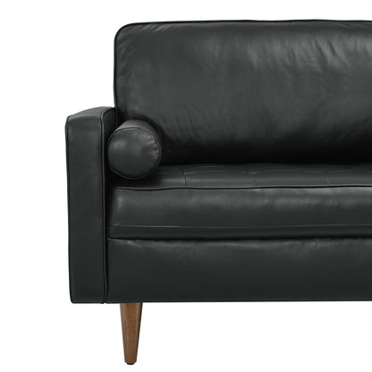 Valour 81in Leather Sofa black leather with wooden tapered leg by Modway on Tampa Home & Garden Store