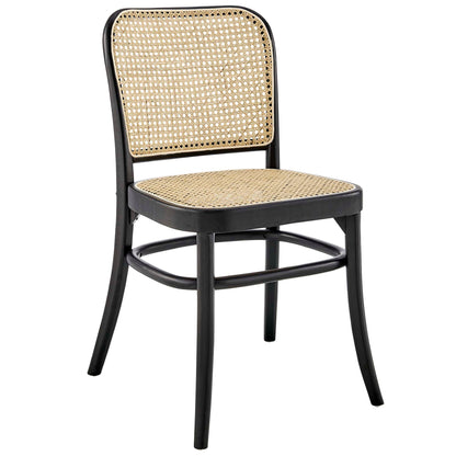 Winona Wood Dining Side Chair, black wood frame with natural cane seat and back on Tampa Home & Garden Store