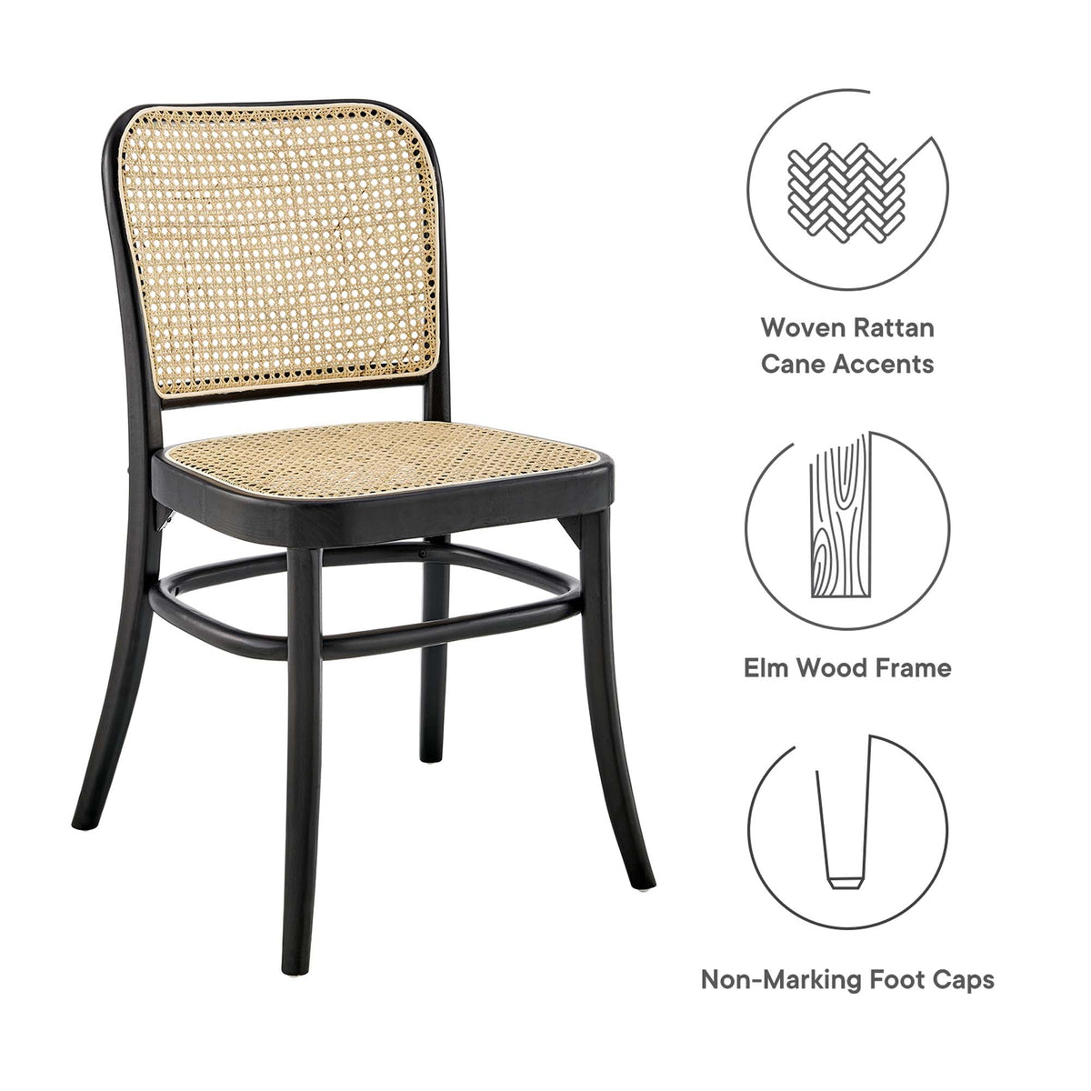 Winona Wood Dining Side Chair by Modway, black elm wood frame with natural woven rattan cane on Tampa Home & Garden Store
