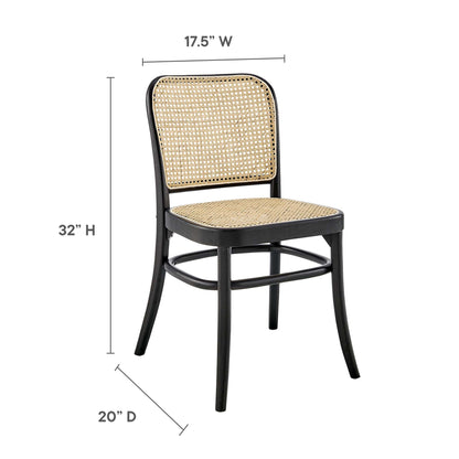 Winona Wood Dining Side Chair by Modway, black frame with natural cane seat and back on Tampa Home & Garden Store