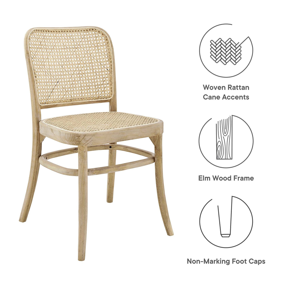 Winona Wood Dining Side Chair with woven rattan cane accents and elm wood frame by Modway on Tampa Home & Garden Store