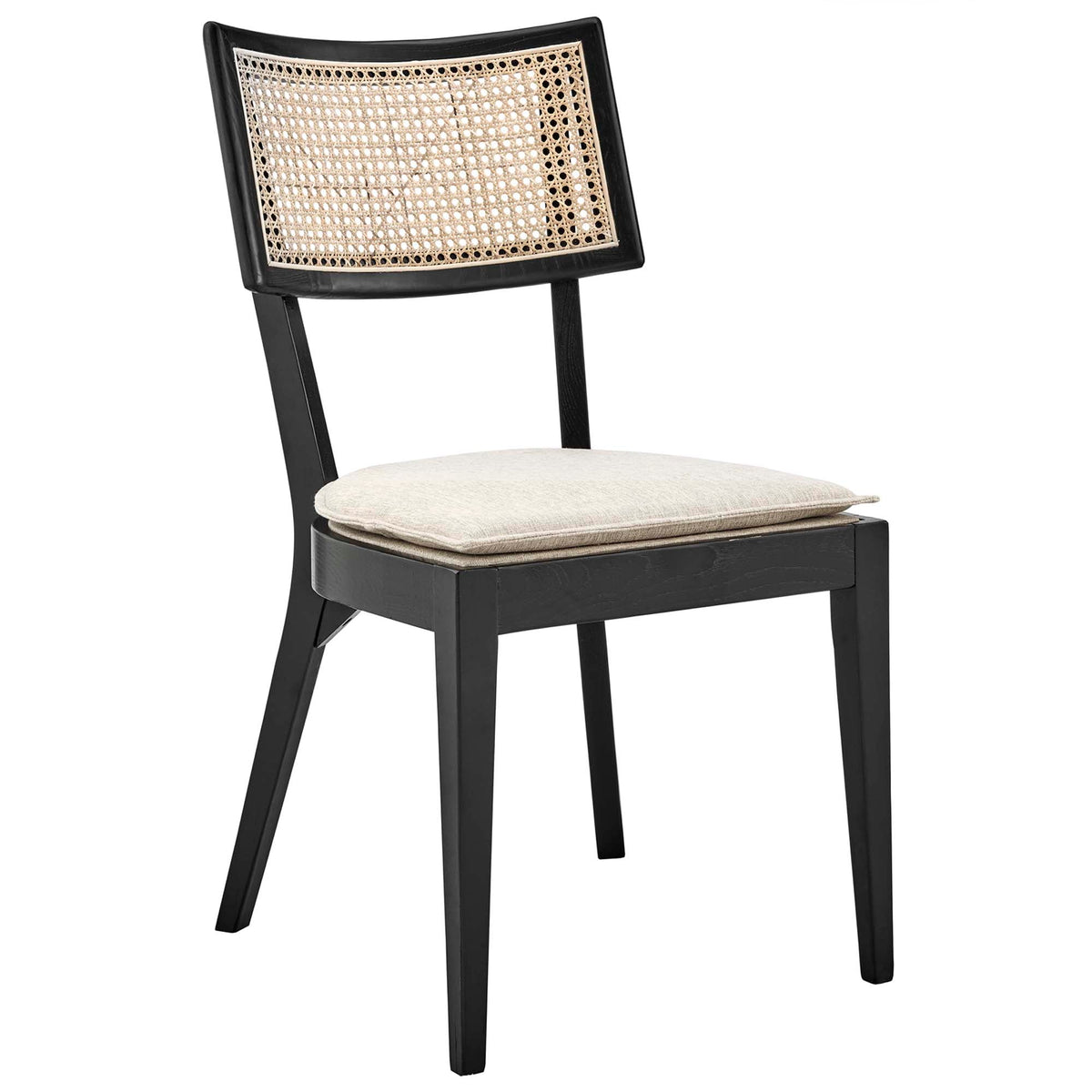 Caledonia Wood Dining Chair by Modway, black frame, cane back, beige cushion 1 chair on Tampa Home & Garden Store