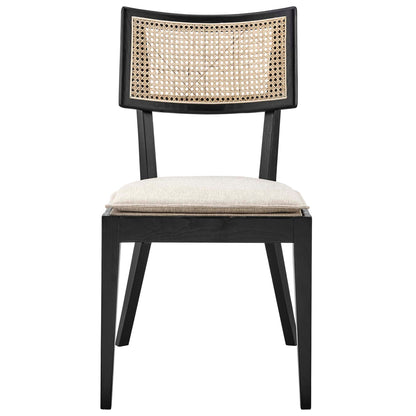 Caledonia Wood Dining Chair with black wood frame and caned back on Tampa Home & Garden Store