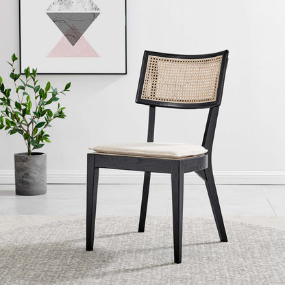 Caledonia Wood Dining Chair by Modway, black wood frame with cane back, beige cushion seat, HouseOfZazla on Tampa Home & Garden Store