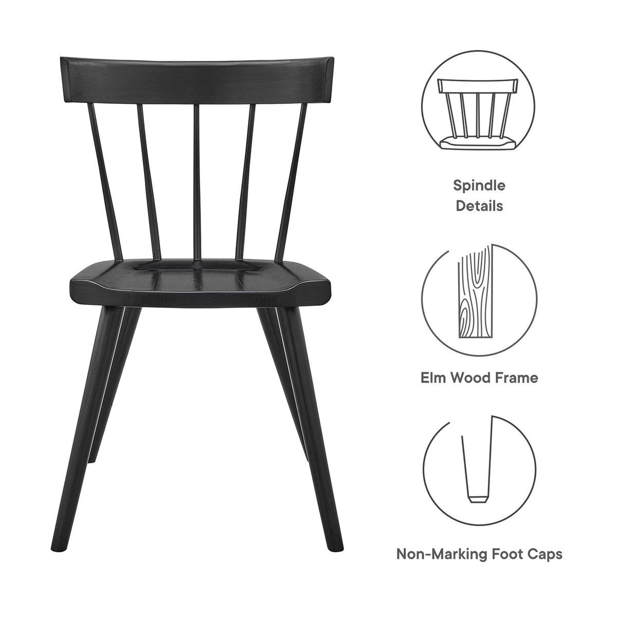 Sutter Wood Dining Side Chair black elm wood frame with spindle back by Modway on Tampa Home & Garden Store