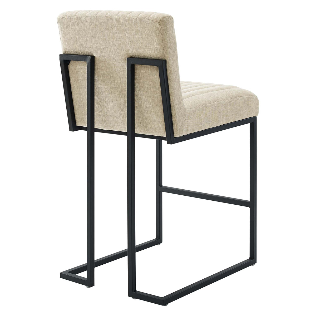 Indulge Channel Tufted Fabric Counter Stool beige fabric upholstery, black metal frame on Tampa Home & Garden Store