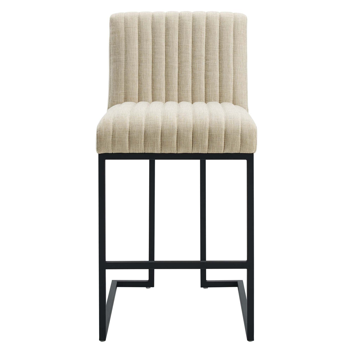 Indulge Channel Tufted Fabric Counter Stool beige fabric with black metal legs on Tampa Home & Garden Store