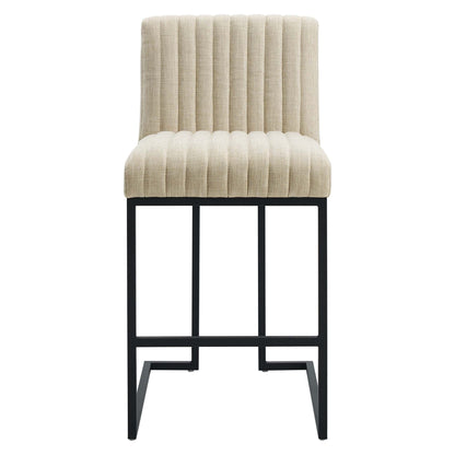 Indulge Channel Tufted Fabric Counter Stool beige fabric with black metal legs on Tampa Home & Garden Store