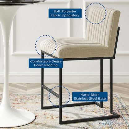 Indulge Channel Tufted Counter Stool beige fabric with matte black base HouseOfZazla on Tampa Home & Garden Store