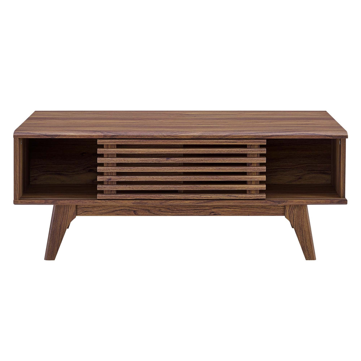 Render Coffee Table by Modway with walnut finish, slatted shelf, and angled legs on Tampa Home & Garden Store