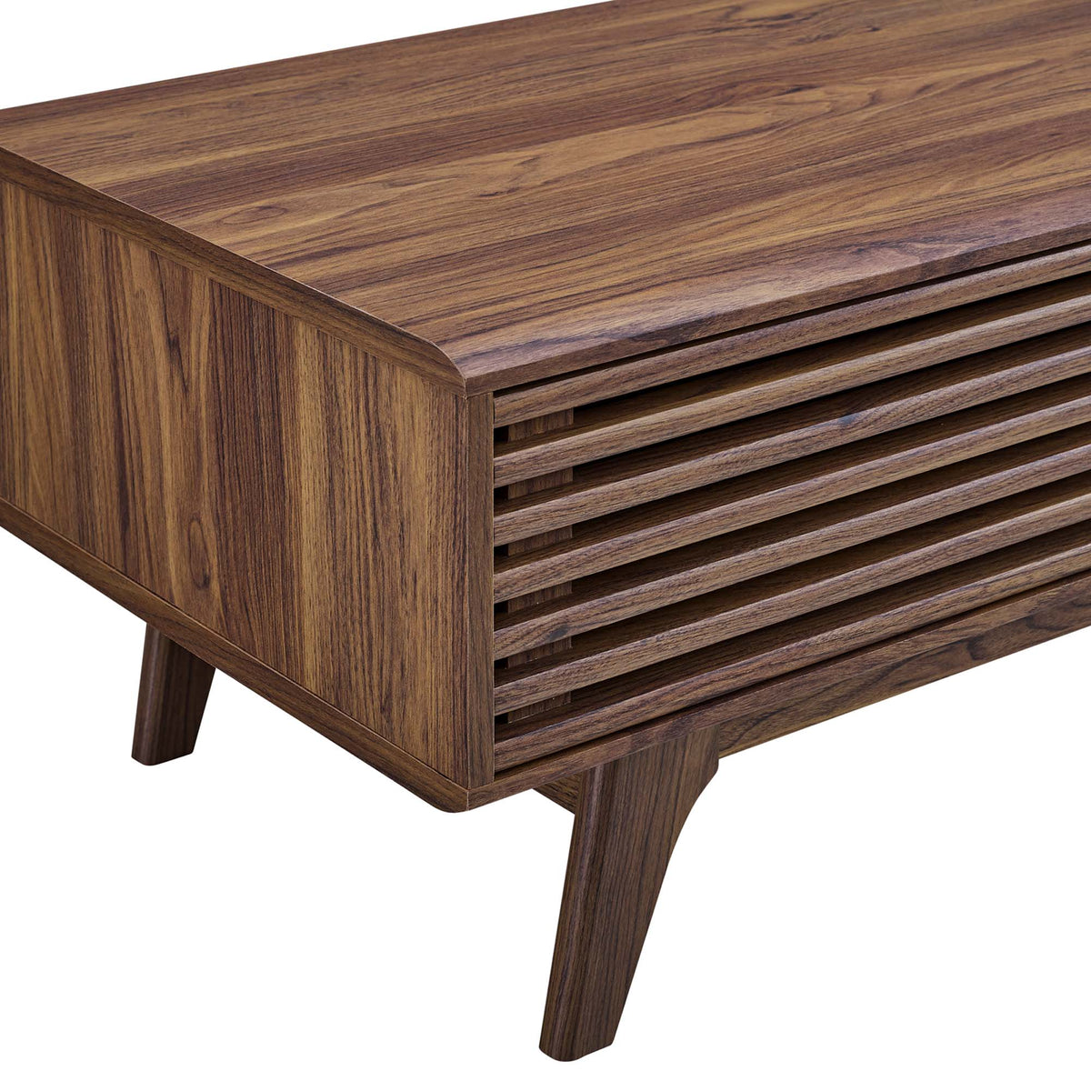 Render Coffee Table by Modway in warm walnut with slatted front panels and tapered legs on Tampa Home & Garden Store