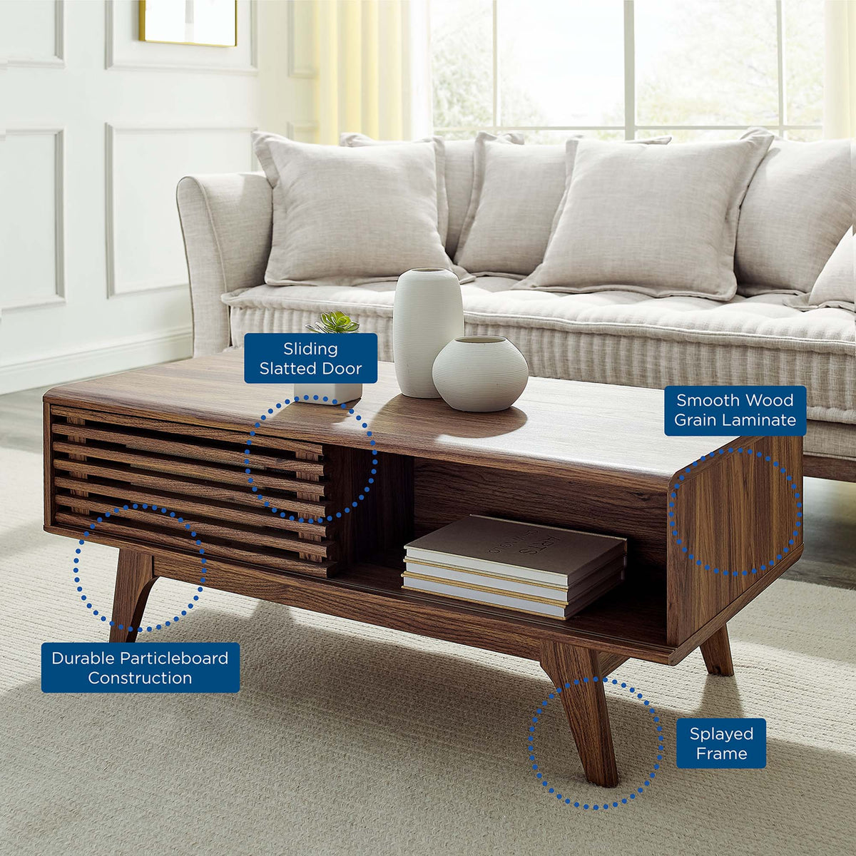 Render Coffee Table by Modway, two-tier dark walnut wood with slatted sides on Tampa Home & Garden Store