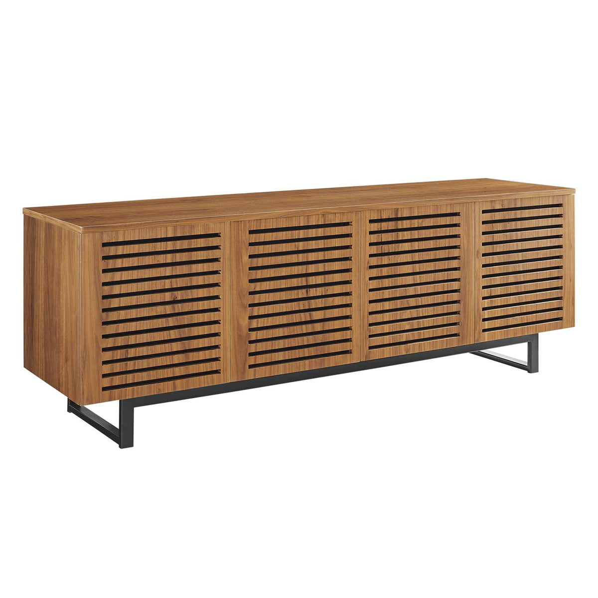 Parker 73in Walnut TV Stand by Modway with slatted walnut doors and black metal base on Tampa Home & Garden Store
